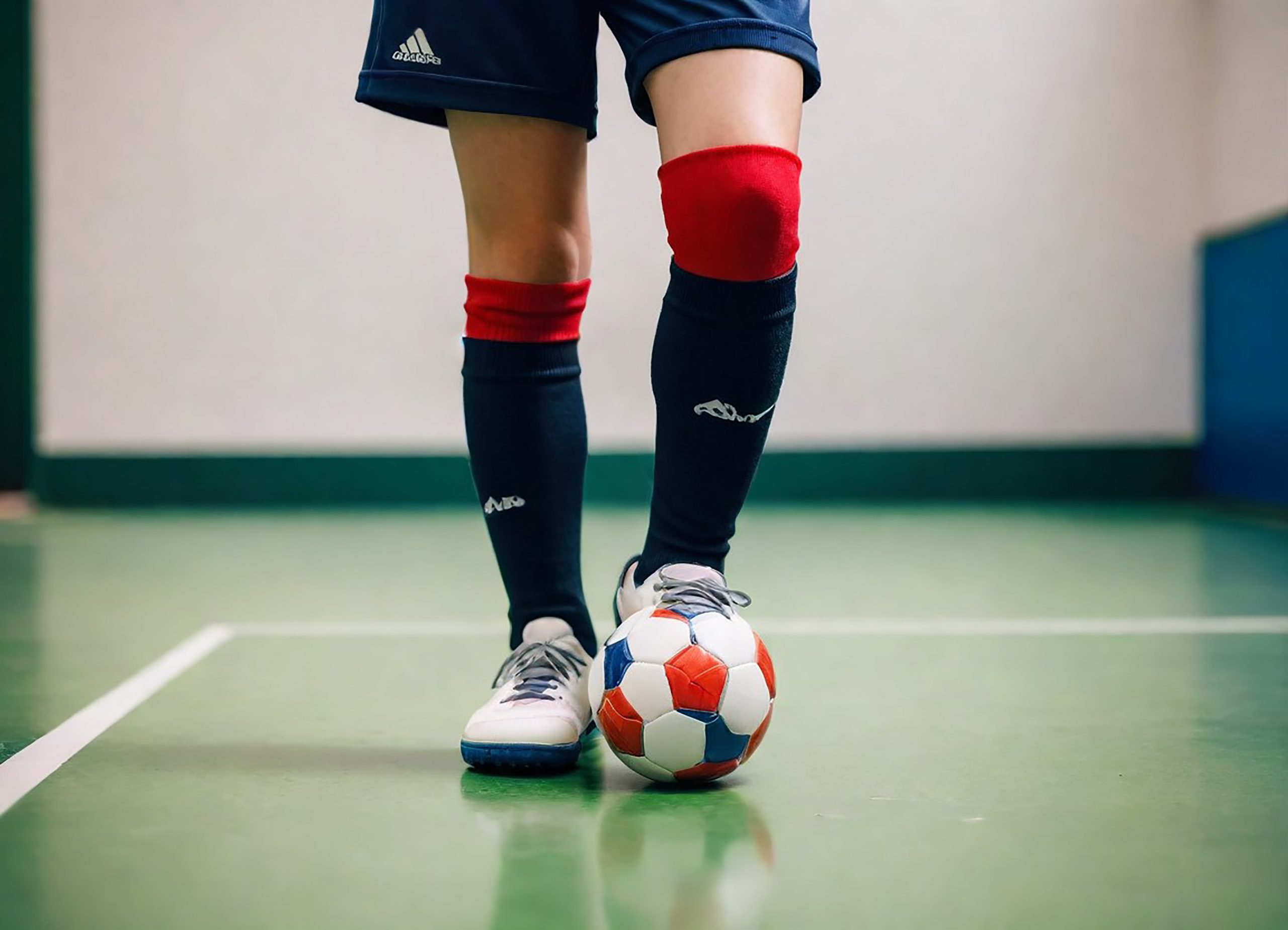 person-wearing-adidas-shorts-blue-red-soccer-ball