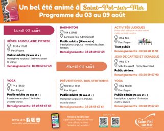Les activités de la semaine du 3 au 9 août