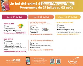Les activités de la semaine du 27 juillet au 2 août