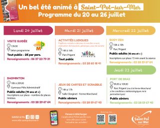 Les activités de la semaine du 20 au 26 juillet