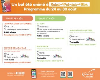Les activités de la semaine du 24 août au 30 août